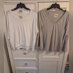 Bundle Of 2 Chaser Neutral Grey And‎ White Blouses